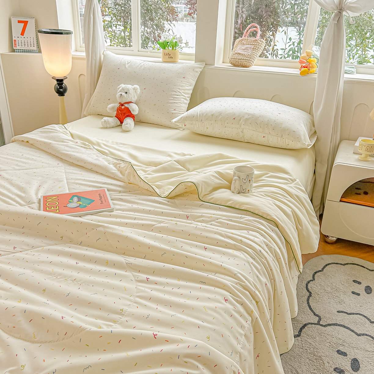 91家纺网 家纺一手货源 找家纺 富艺隆 2026新款A类水洗棉双层纱夏被空调被 皱皱纱夏凉被 芝士碎