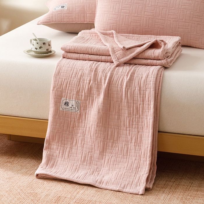 91家纺网 家纺一手货源 找家纺 （总）悦然毛巾被 2026新款素色提花全棉三层纱盖毯毛巾被A类休闲毯
