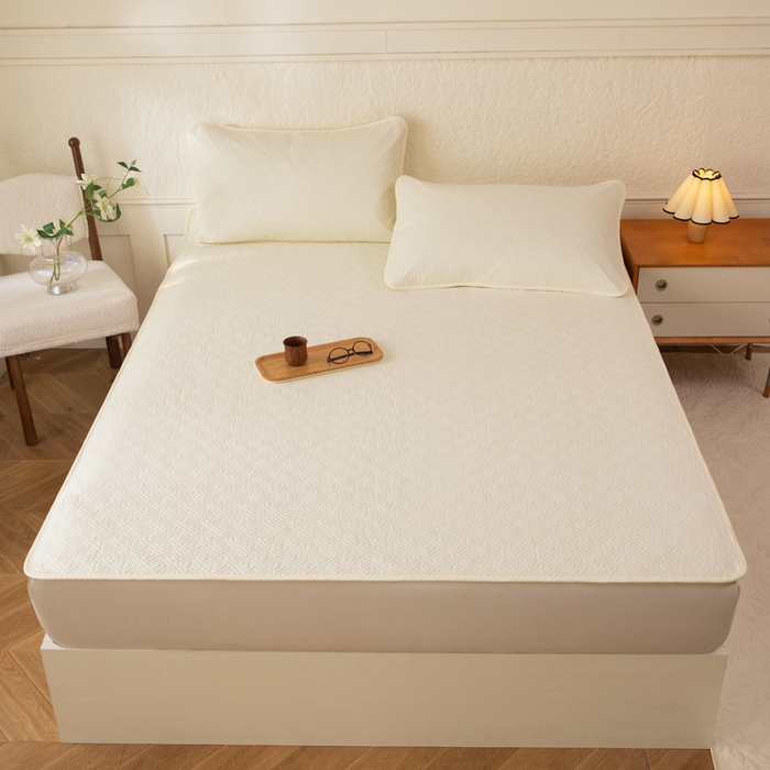 91家纺网 家纺一手货源 找家纺 美达家纺 2026新款A类全棉纯色防水防滑床垫床盖 防水-米白