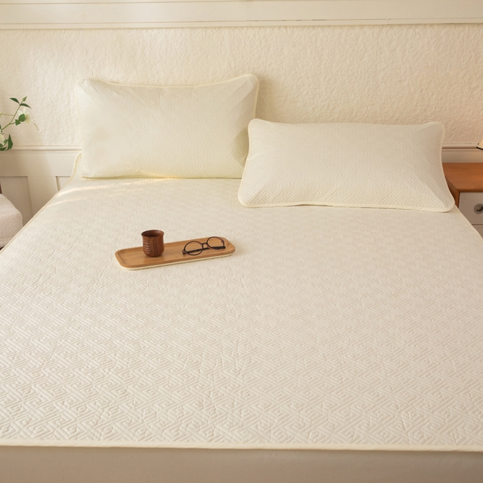 91家纺网 家纺一手货源 找家纺 美达家纺 2026新款A类全棉纯色防水防滑床垫床盖 防水-米白