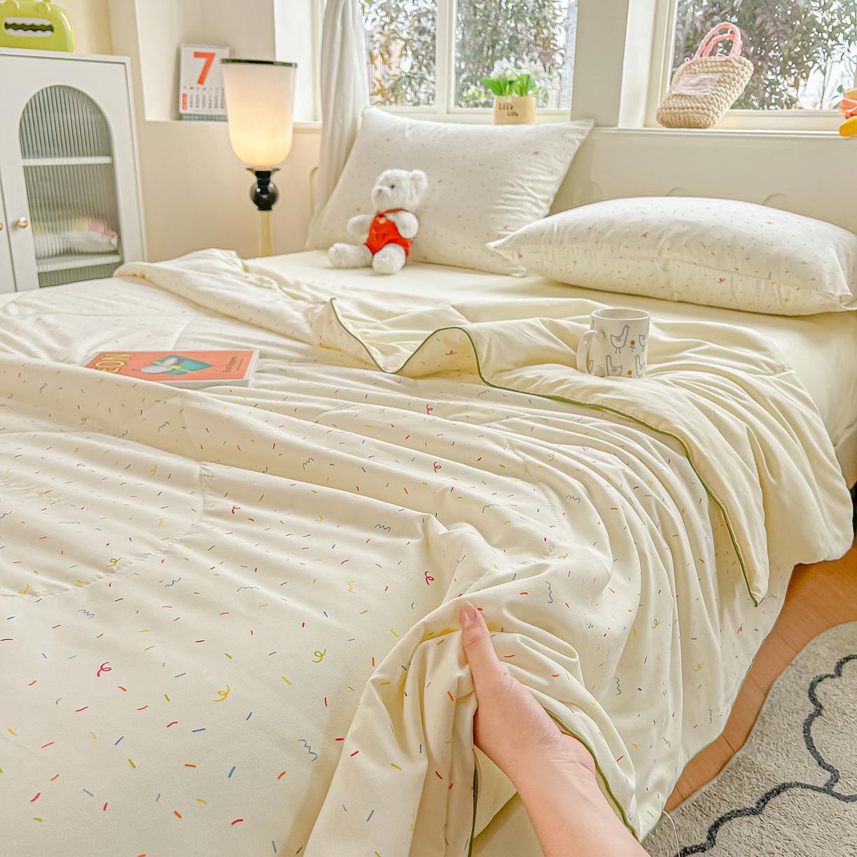 91家纺网 家纺一手货源 找家纺 富艺隆 2026新款A类水洗棉双层纱夏被空调被 皱皱纱夏凉被 芝士碎