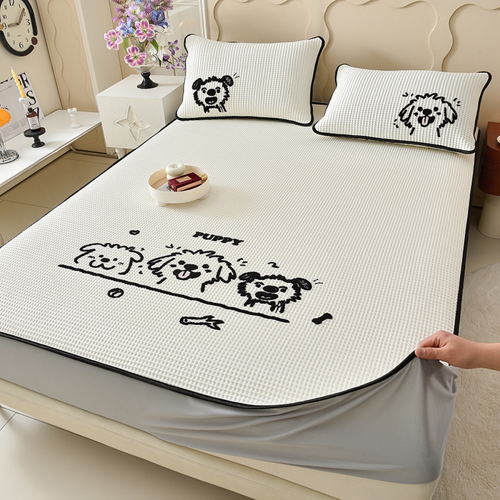 91家纺网 家纺一手货源 找家纺 （总）炫拼家纺 2026新款A类凉豆豆华夫格卡通绣花床笠席