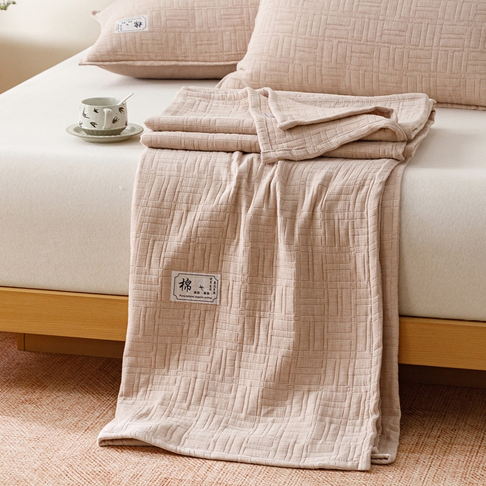 91家纺网 家纺一手货源 找家纺 （总）悦然毛巾被 2026新款素色提花全棉三层纱盖毯毛巾被A类休闲毯