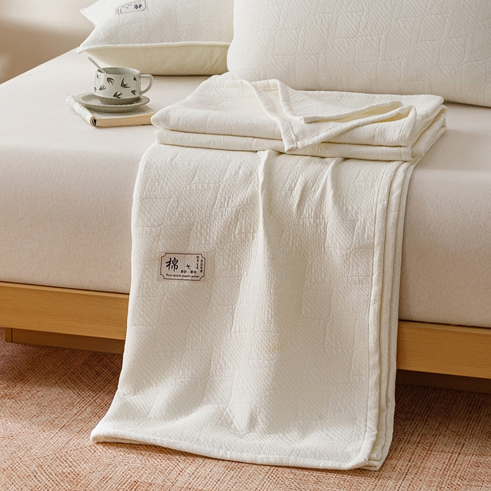91家纺网 家纺一手货源 找家纺 （总）悦然毛巾被 2026新款素色提花全棉三层纱盖毯毛巾被A类休闲毯
