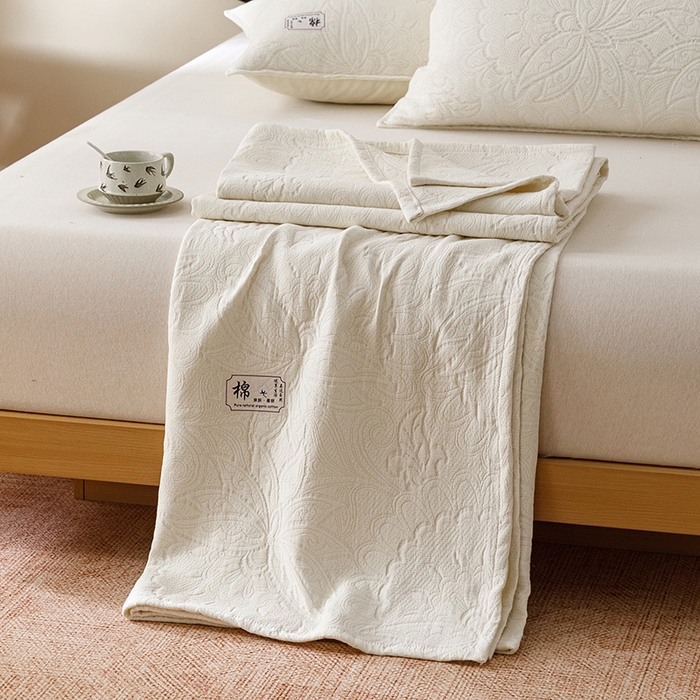 91家纺网 家纺一手货源 找家纺 （总）悦然毛巾被 2026新款素色提花全棉三层纱盖毯毛巾被A类休闲毯