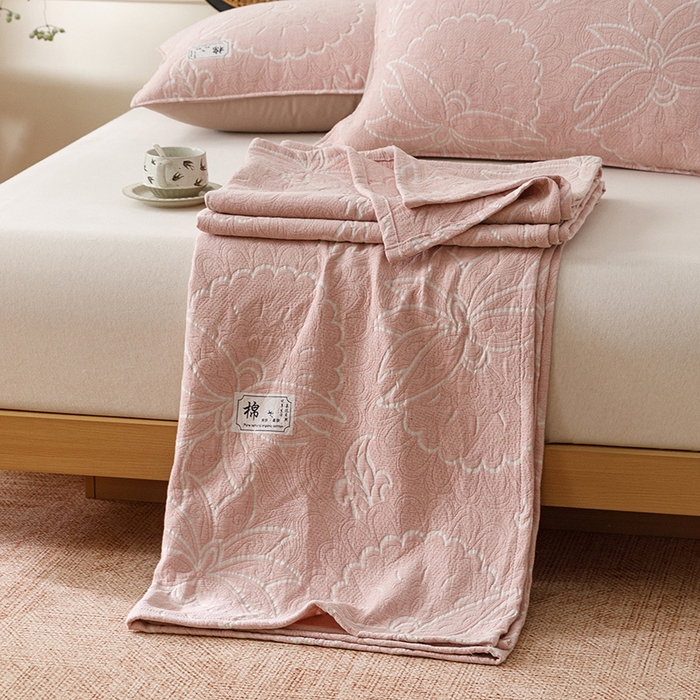 91家纺网 家纺一手货源 找家纺 （总）悦然毛巾被 2026新款素色提花全棉三层纱盖毯毛巾被A类休闲毯