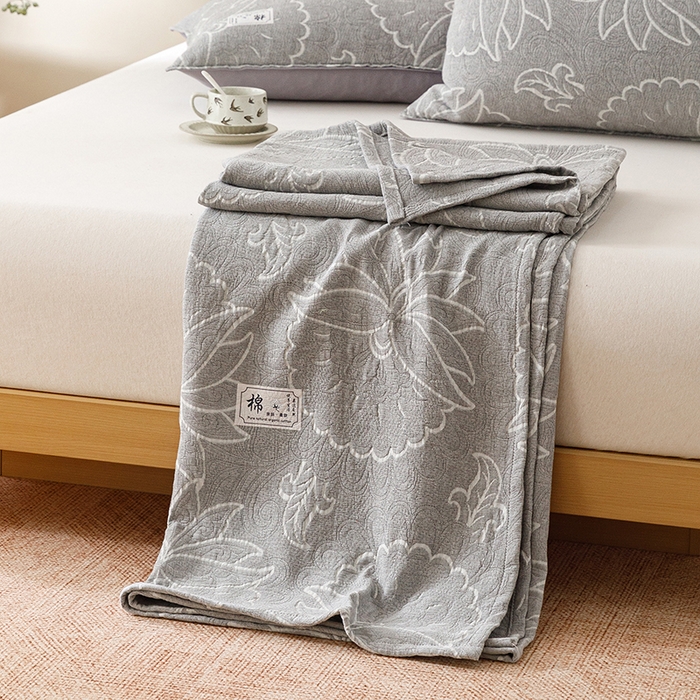 91家纺网 家纺一手货源 找家纺 （总）悦然毛巾被 2026新款素色提花全棉三层纱盖毯毛巾被A类休闲毯