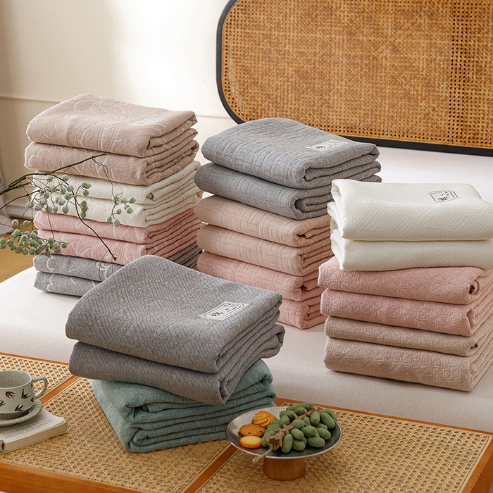 悦然毛巾被 2026新款素色提花全棉三层纱盖毯毛巾被A类休闲毯 组合图仅做展示不可下单