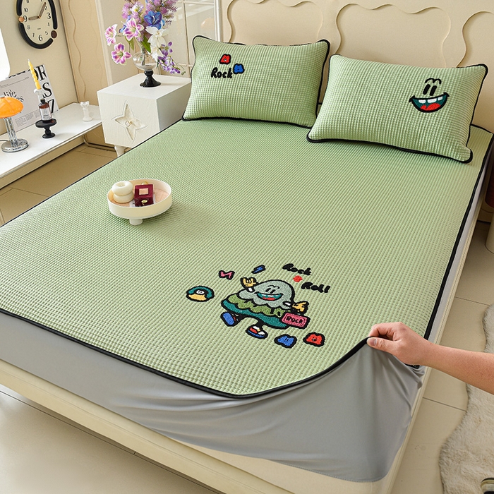 91家纺网 家纺一手货源 找家纺 （总）炫拼家纺 2026新款A类凉豆豆华夫格卡通绣花床笠席