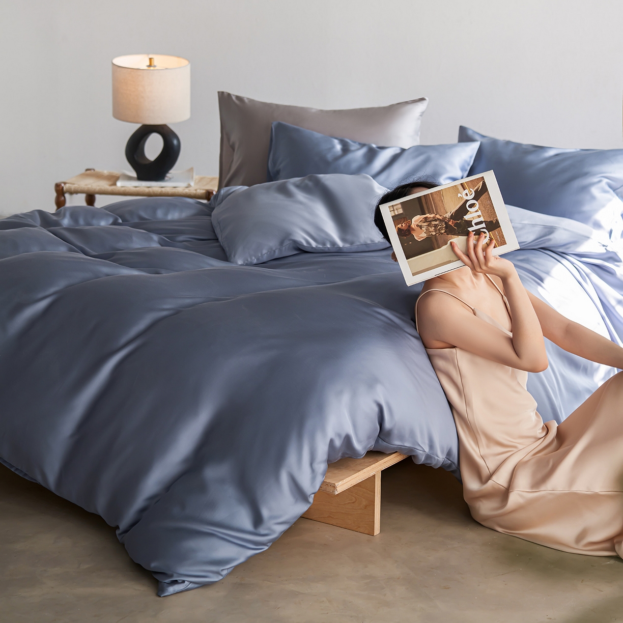 91家纺网 家纺一手货源 找家纺 轩和家居 2026新款60支奥地利兰精天丝四件套 劳伦蓝