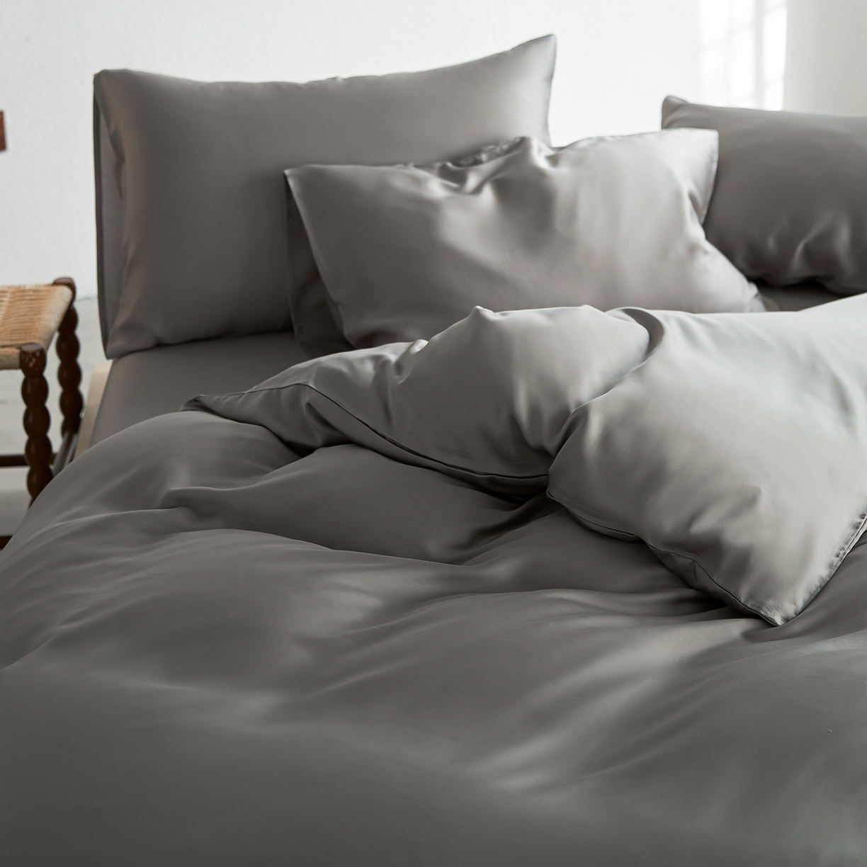 91家纺网 家纺一手货源 找家纺 轩和家居 2026新款60支奥地利兰精天丝四件套 伯爵灰