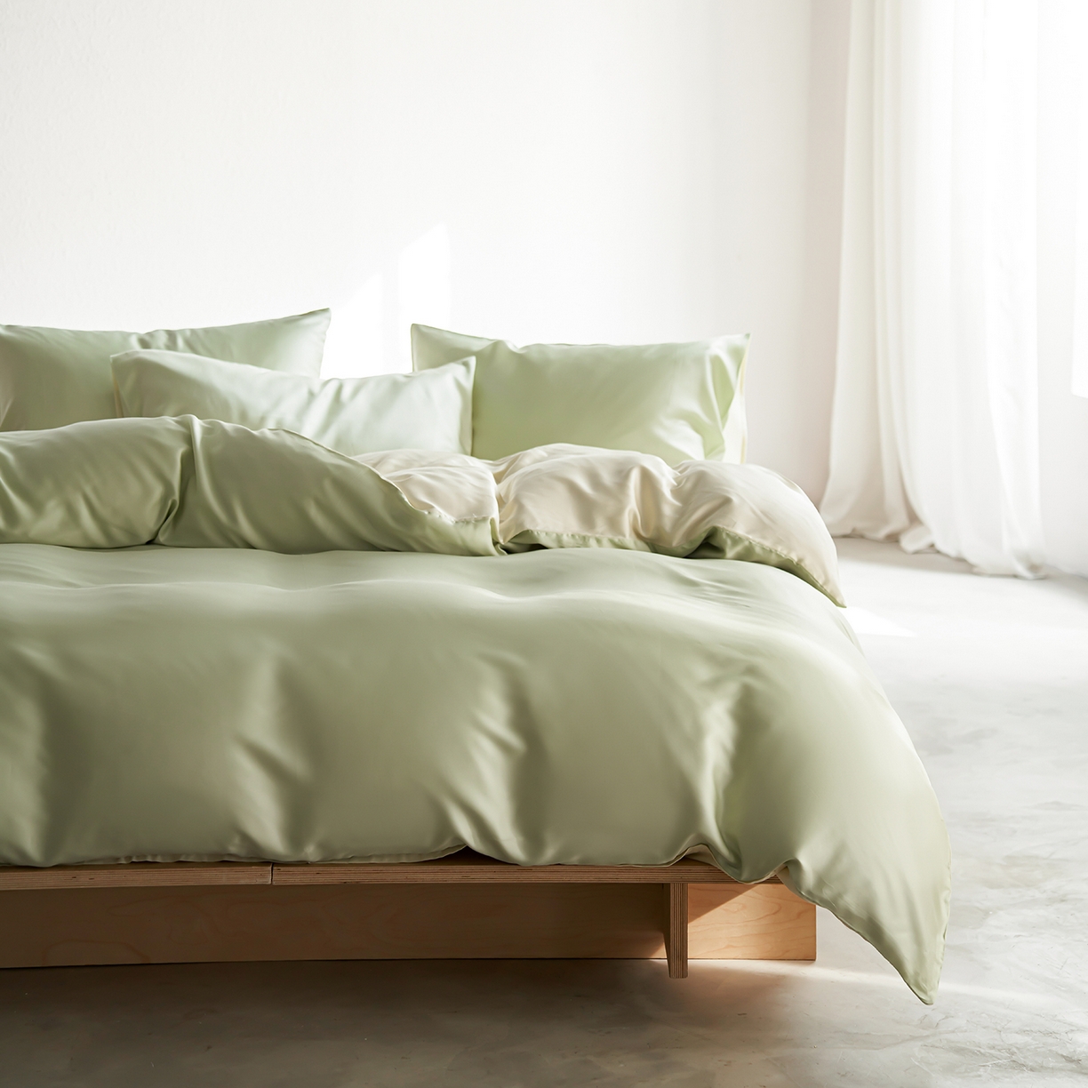 91家纺网 家纺一手货源 找家纺 轩和家居 2026新款60支奥地利兰精天丝四件套 若草色+伊丽莎白