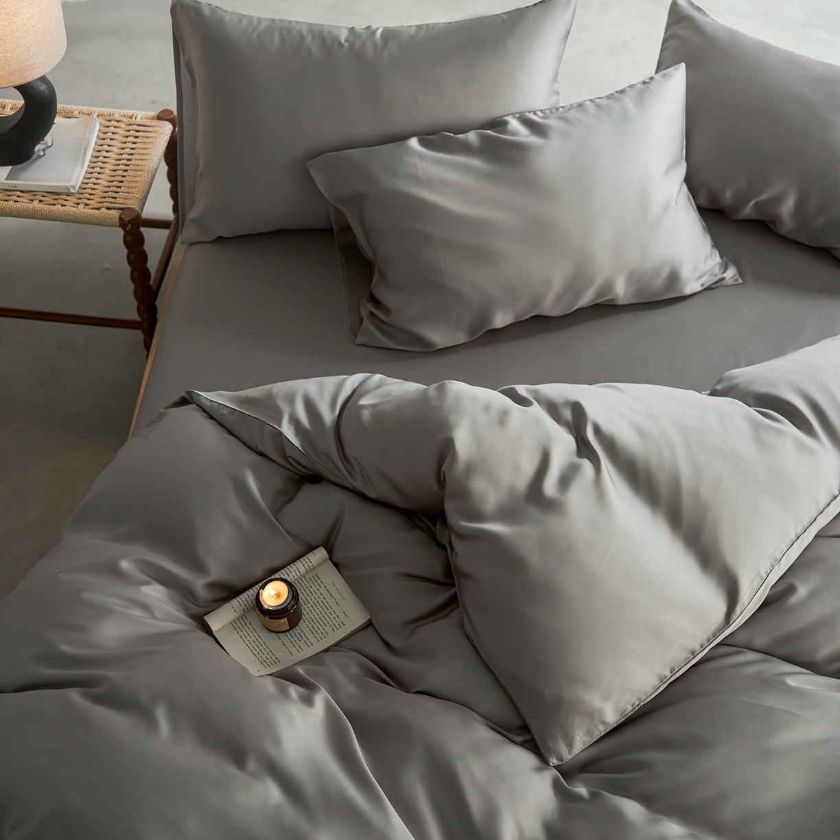 91家纺网 家纺一手货源 找家纺 轩和家居 2026新款60支奥地利兰精天丝四件套 伯爵灰