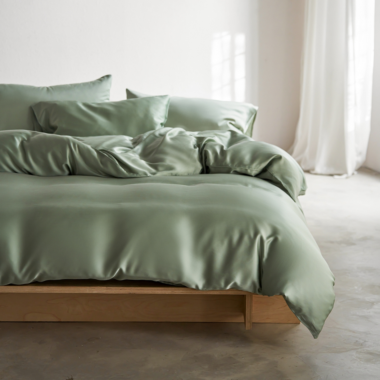 91家纺网 家纺一手货源 找家纺 轩和家居 2026新款60支奥地利兰精天丝四件套 春熙绿