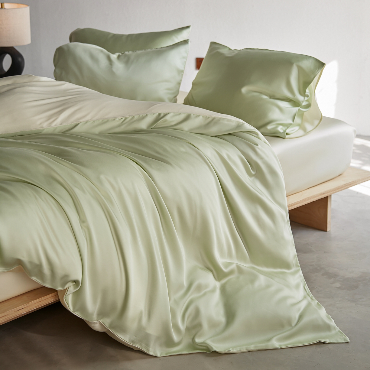 91家纺网 家纺一手货源 找家纺 轩和家居 2026新款60支奥地利兰精天丝四件套 若草色+伊丽莎白