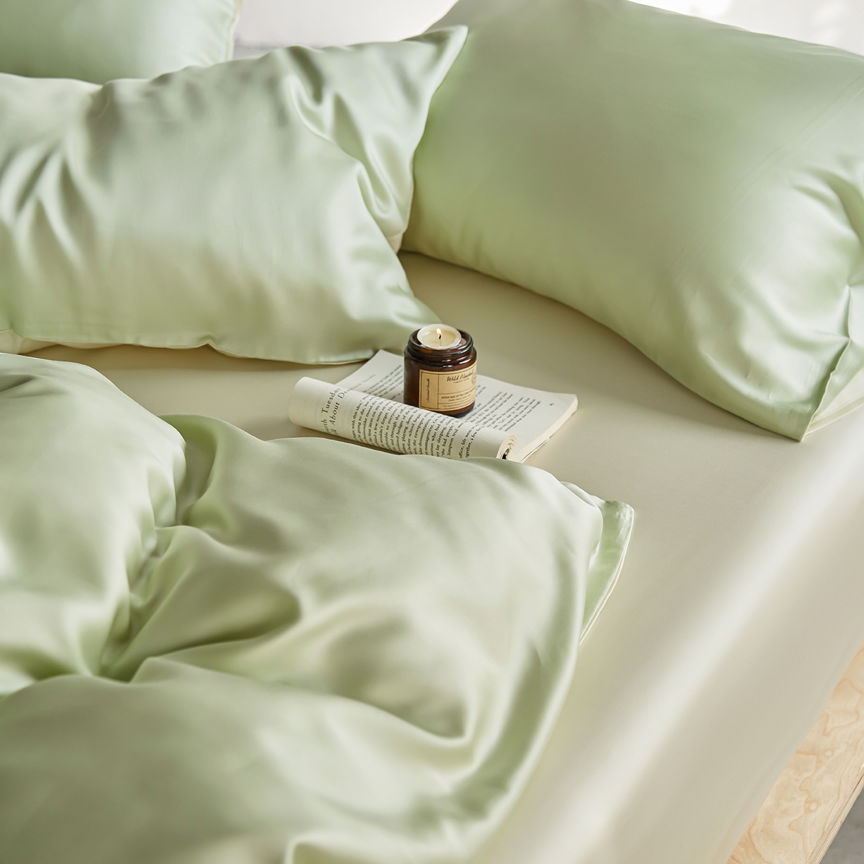 91家纺网 家纺一手货源 找家纺 轩和家居 2026新款60支奥地利兰精天丝四件套 若草色+伊丽莎白