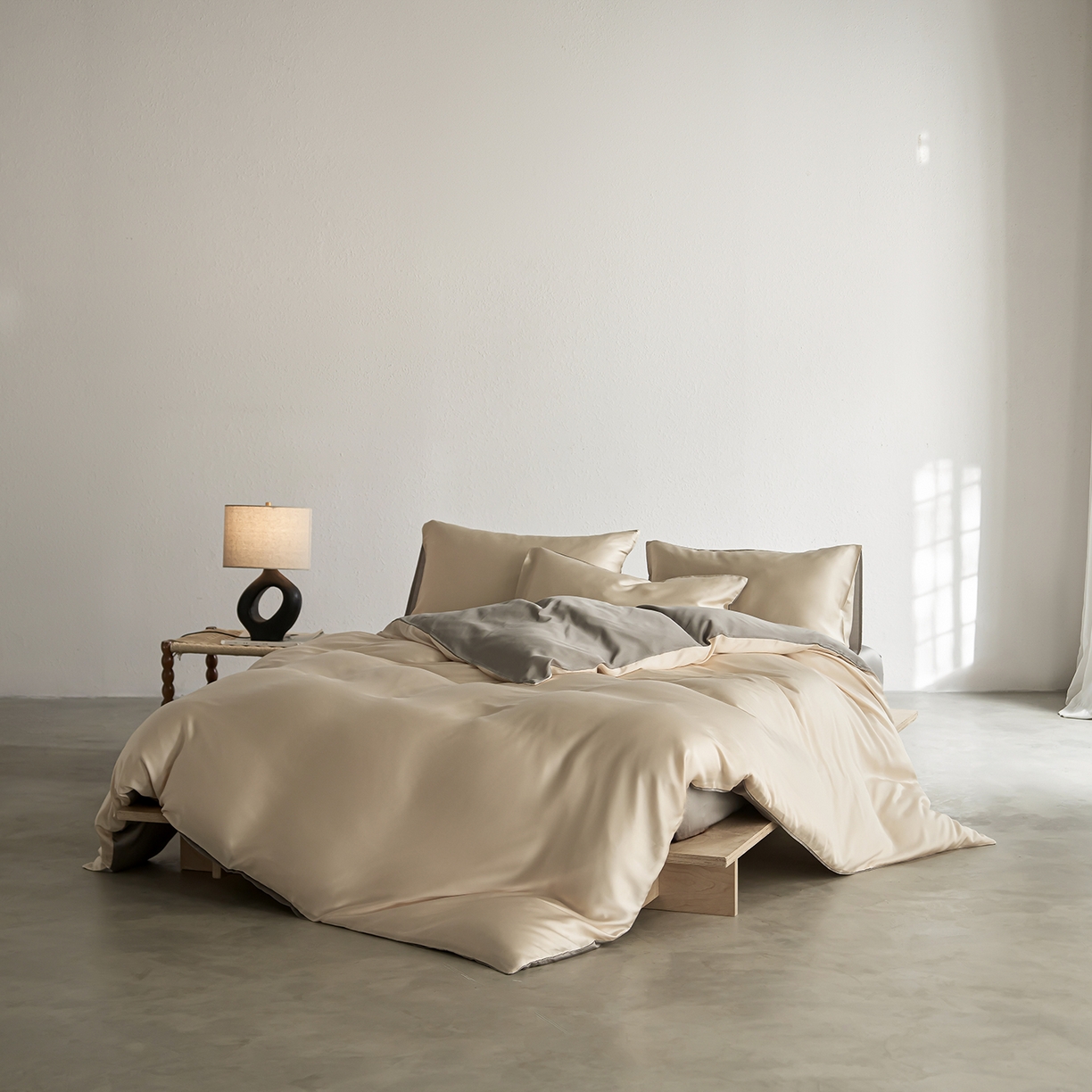 轩和家居 2026新款60支奥地利兰精天丝四件套 奶酪黄+伯爵灰