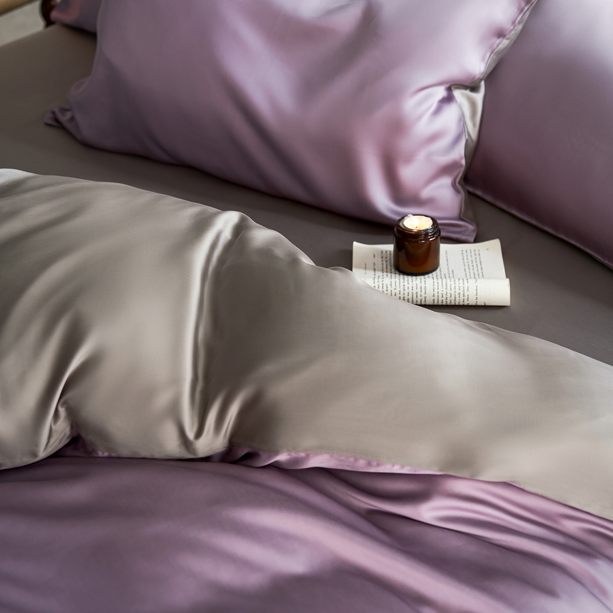 91家纺网 家纺一手货源 找家纺 轩和家居 2026新款60支奥地利兰精天丝四件套 香气紫+伯爵灰