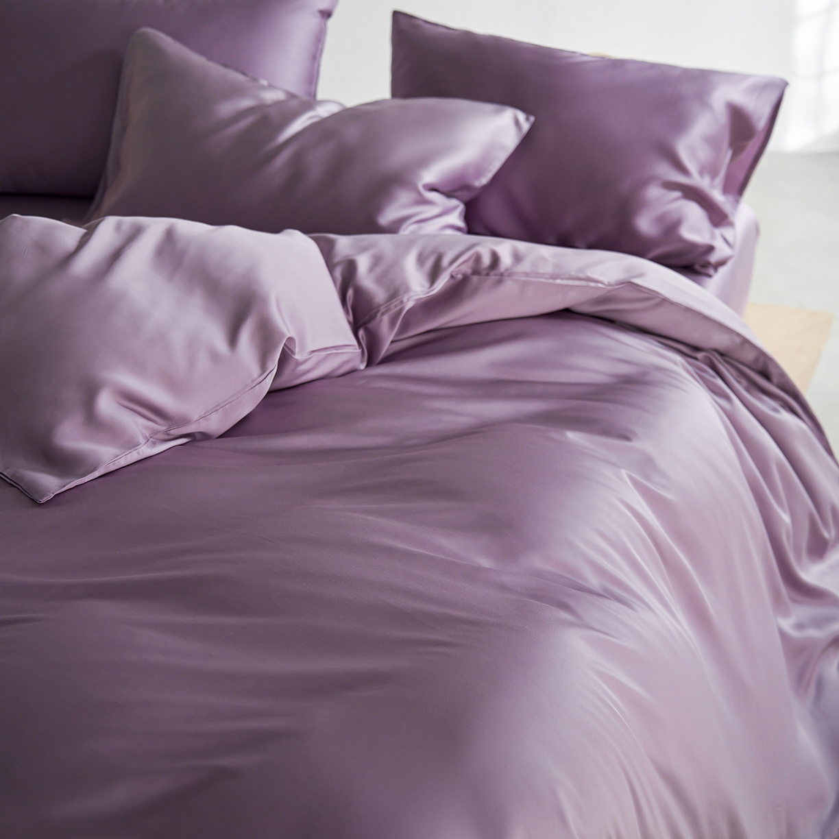 91家纺网 家纺一手货源 找家纺 轩和家居 2026新款60支奥地利兰精天丝四件套 香气紫