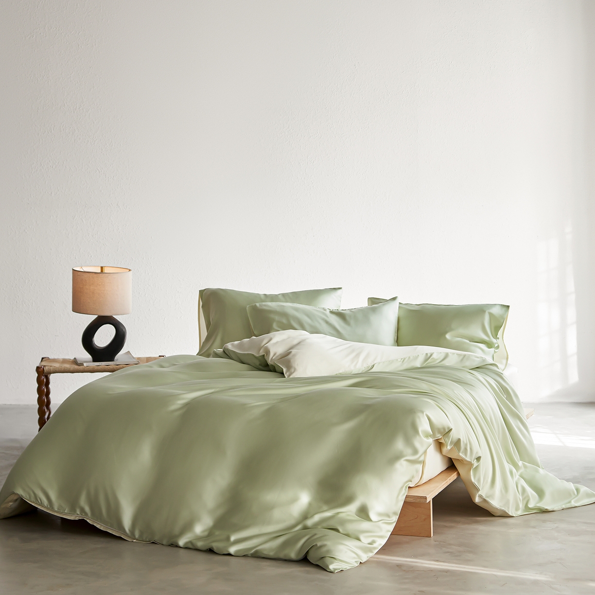 轩和家居 2026新款60支奥地利兰精天丝四件套 若草色+伊丽莎白