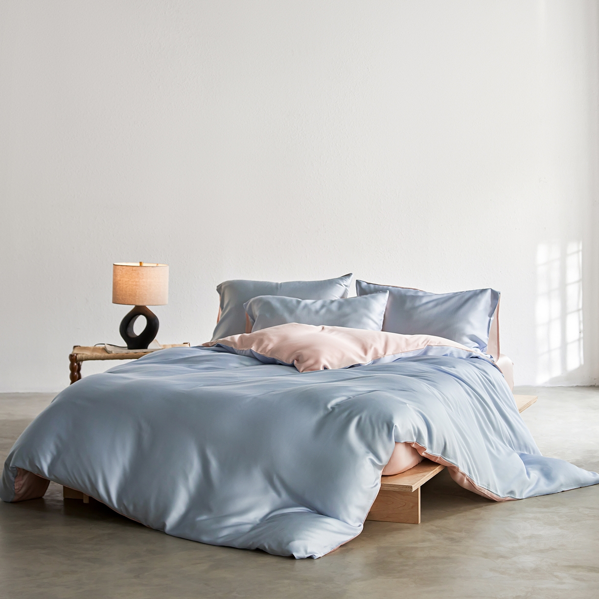 轩和家居 2026新款60支奥地利兰精天丝四件套 夏日蓝+告白粉