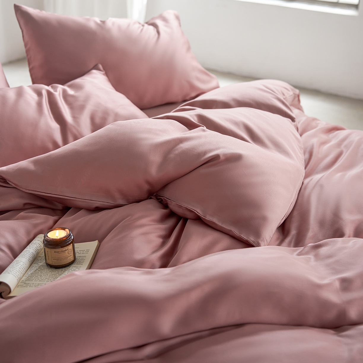 91家纺网 家纺一手货源 找家纺 轩和家居 2026新款60支奥地利兰精天丝四件套 胭脂粉