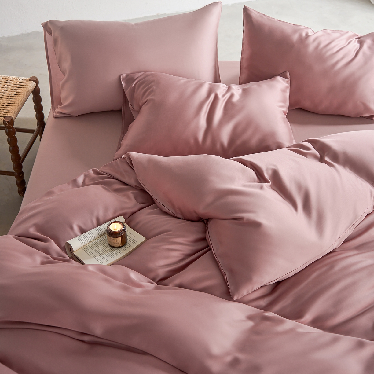 91家纺网 家纺一手货源 找家纺 轩和家居 2026新款60支奥地利兰精天丝四件套 胭脂粉