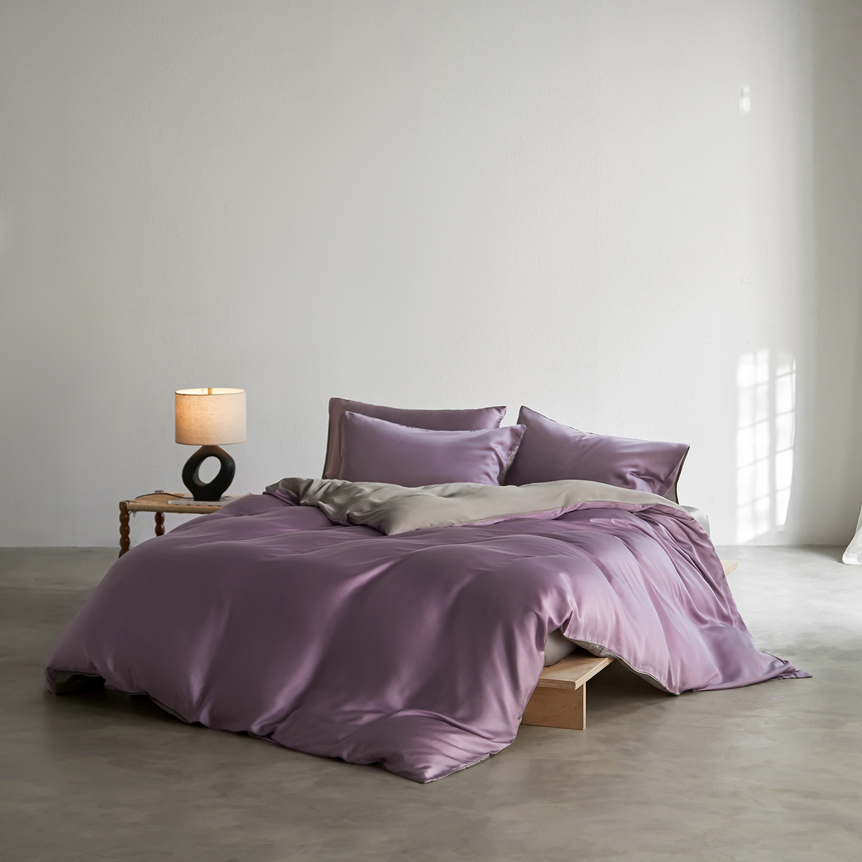 轩和家居 2026新款60支奥地利兰精天丝四件套 香气紫+伯爵灰