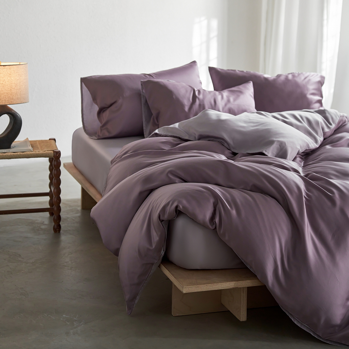91家纺网 家纺一手货源 找家纺 轩和家居 2026新款60支奥地利兰精天丝四件套 鸢尾紫+事后清晨