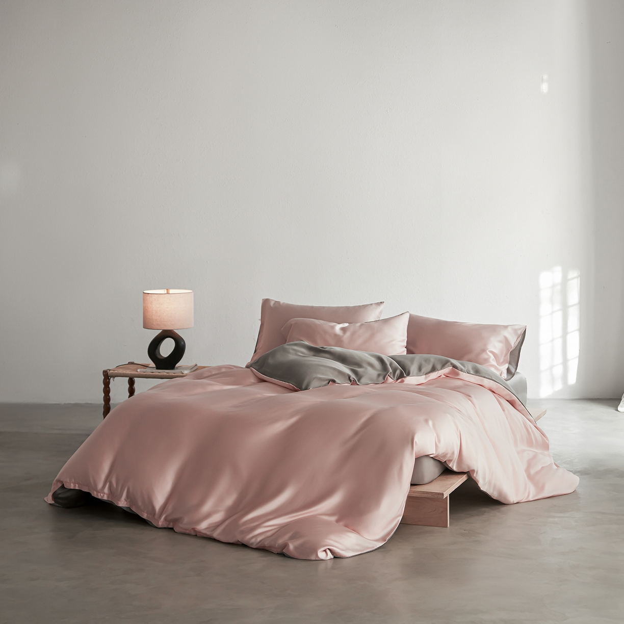 轩和家居 2026新款60支奥地利兰精天丝四件套 告白粉+伯爵灰