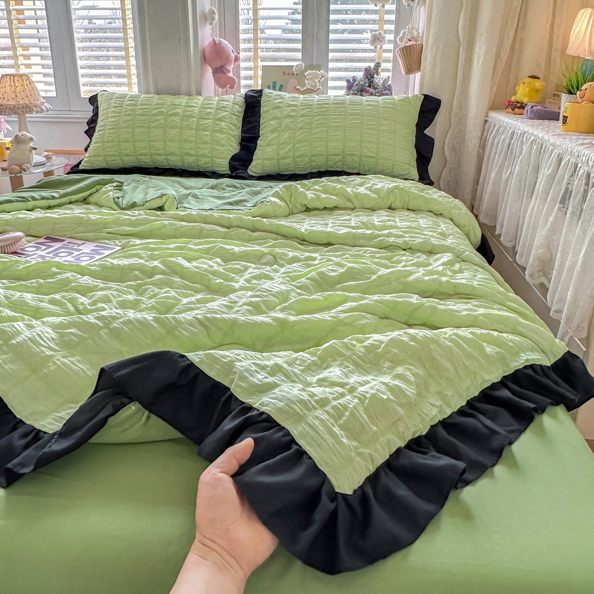 91家纺网 家纺一手货源 找家纺 （总）优卡迪家纺馆 2026新款泡泡纱黑花边大豆夏被被子被芯下载文件包含买家秀