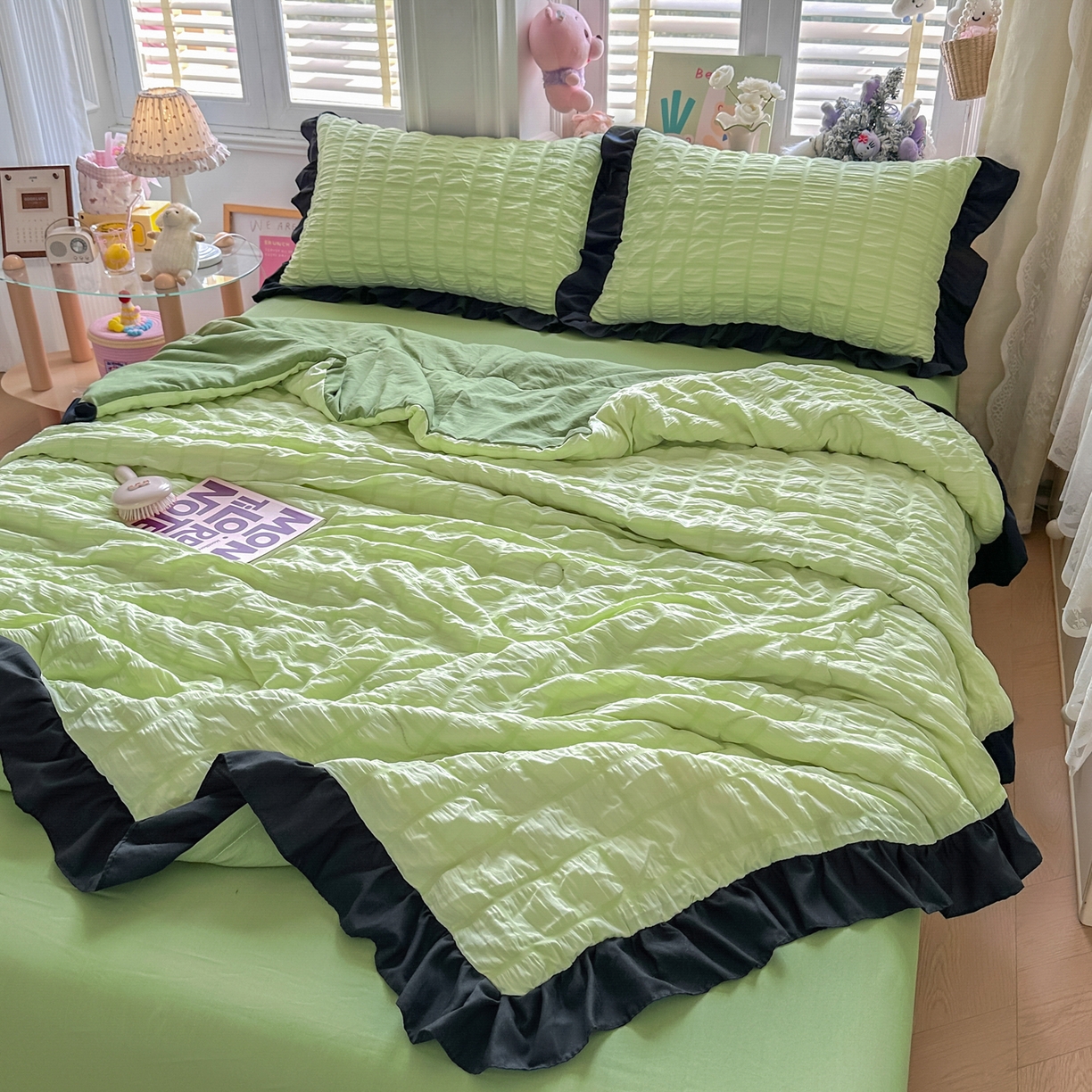 91家纺网 家纺一手货源 找家纺 （总）优卡迪家纺馆 2026新款泡泡纱黑花边大豆夏被被子被芯下载文件包含买家秀