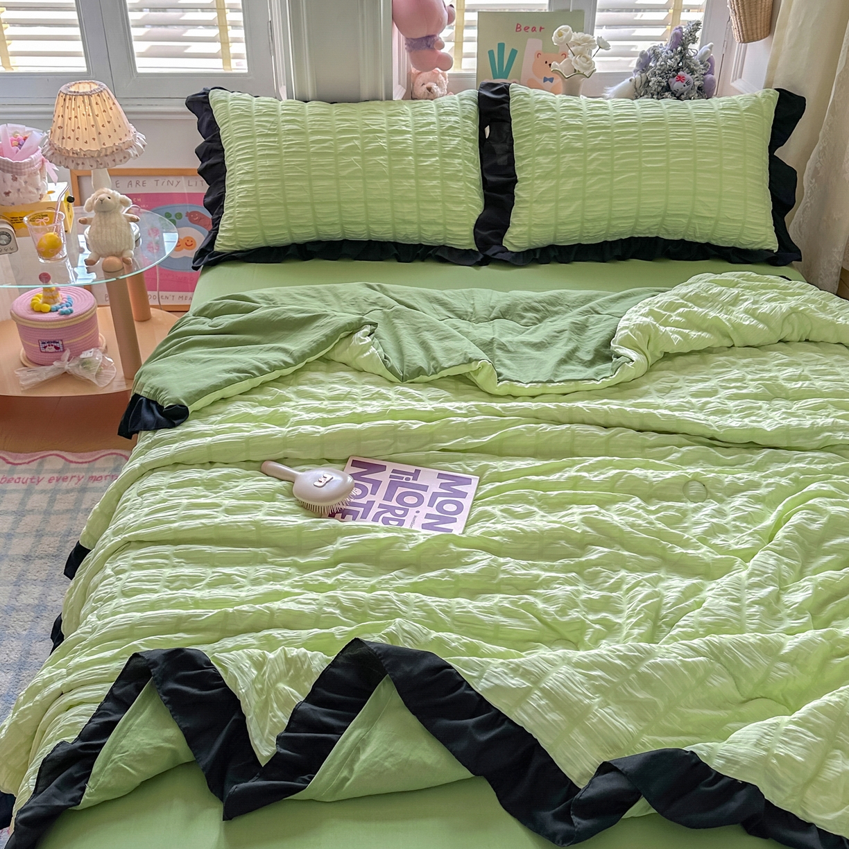 91家纺网 家纺一手货源 找家纺 （总）优卡迪家纺馆 2026新款泡泡纱黑花边大豆夏被被子被芯下载文件包含买家秀