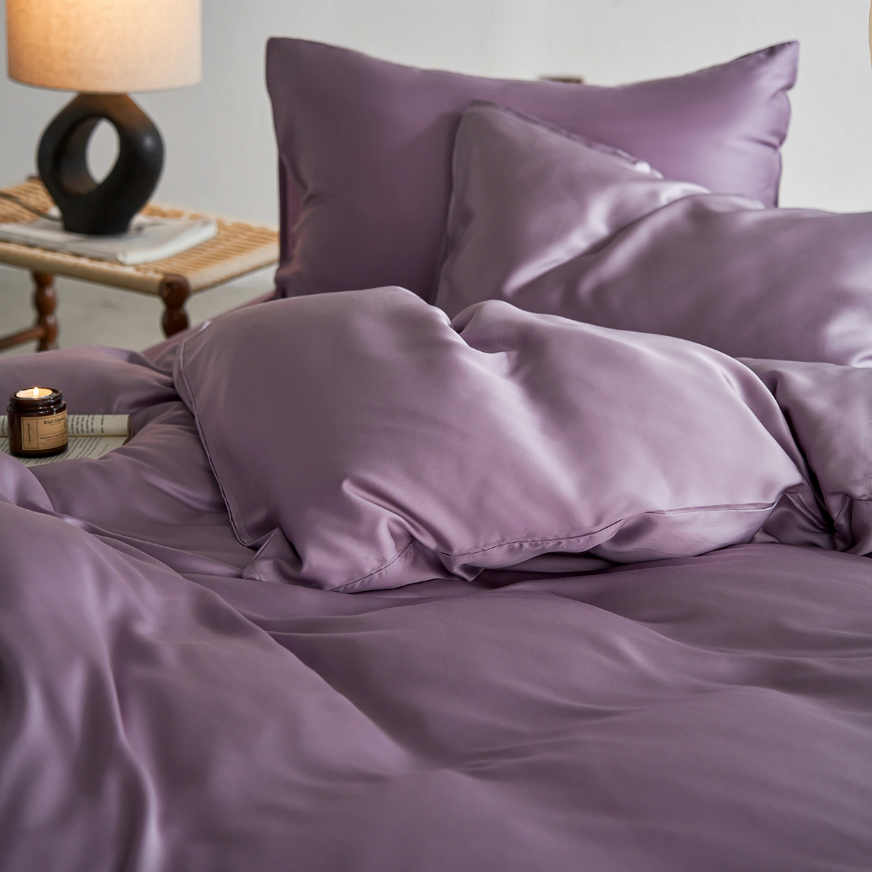 91家纺网 家纺一手货源 找家纺 轩和家居 2026新款60支奥地利兰精天丝四件套 香气紫