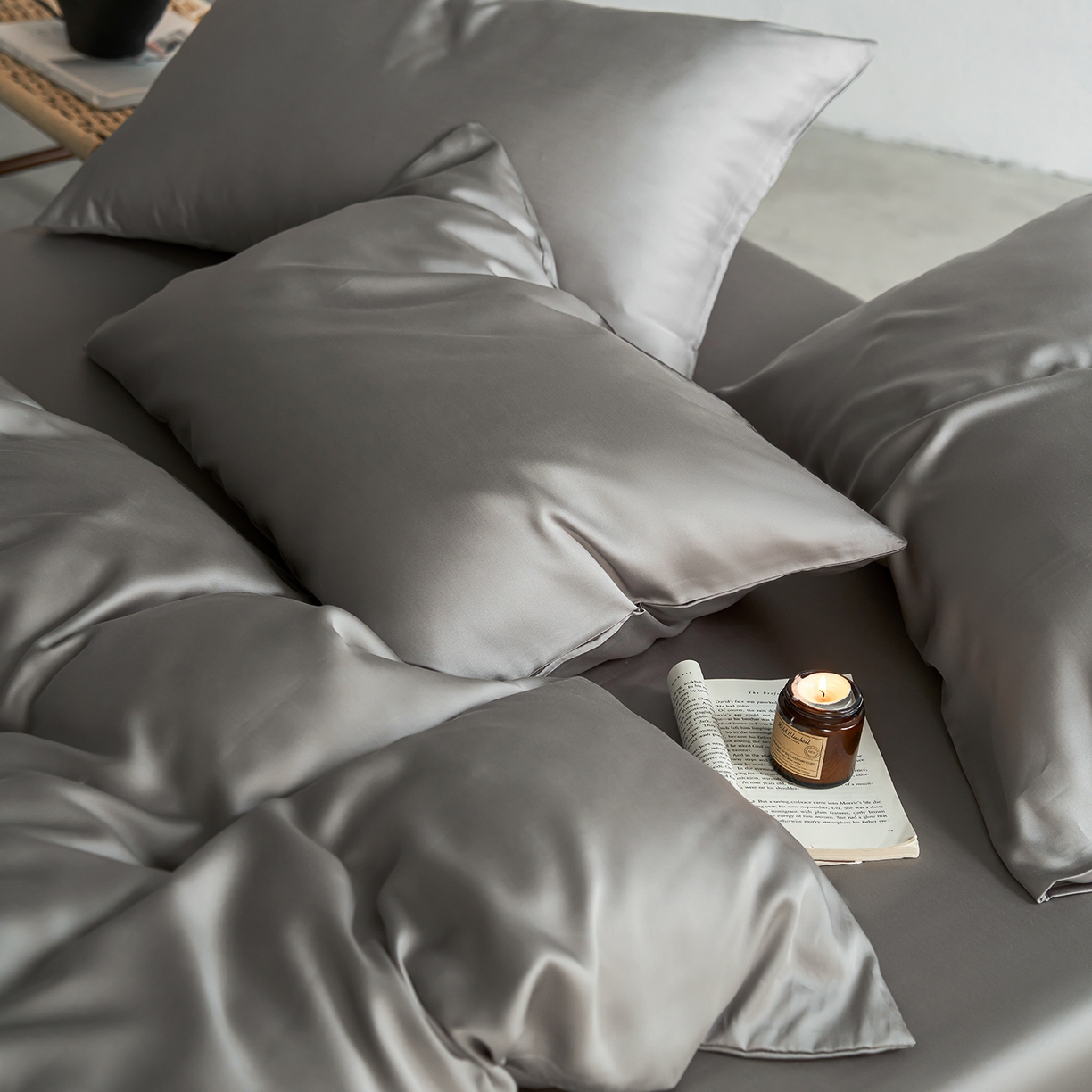 91家纺网 家纺一手货源 找家纺 轩和家居 2026新款60支奥地利兰精天丝四件套 伯爵灰