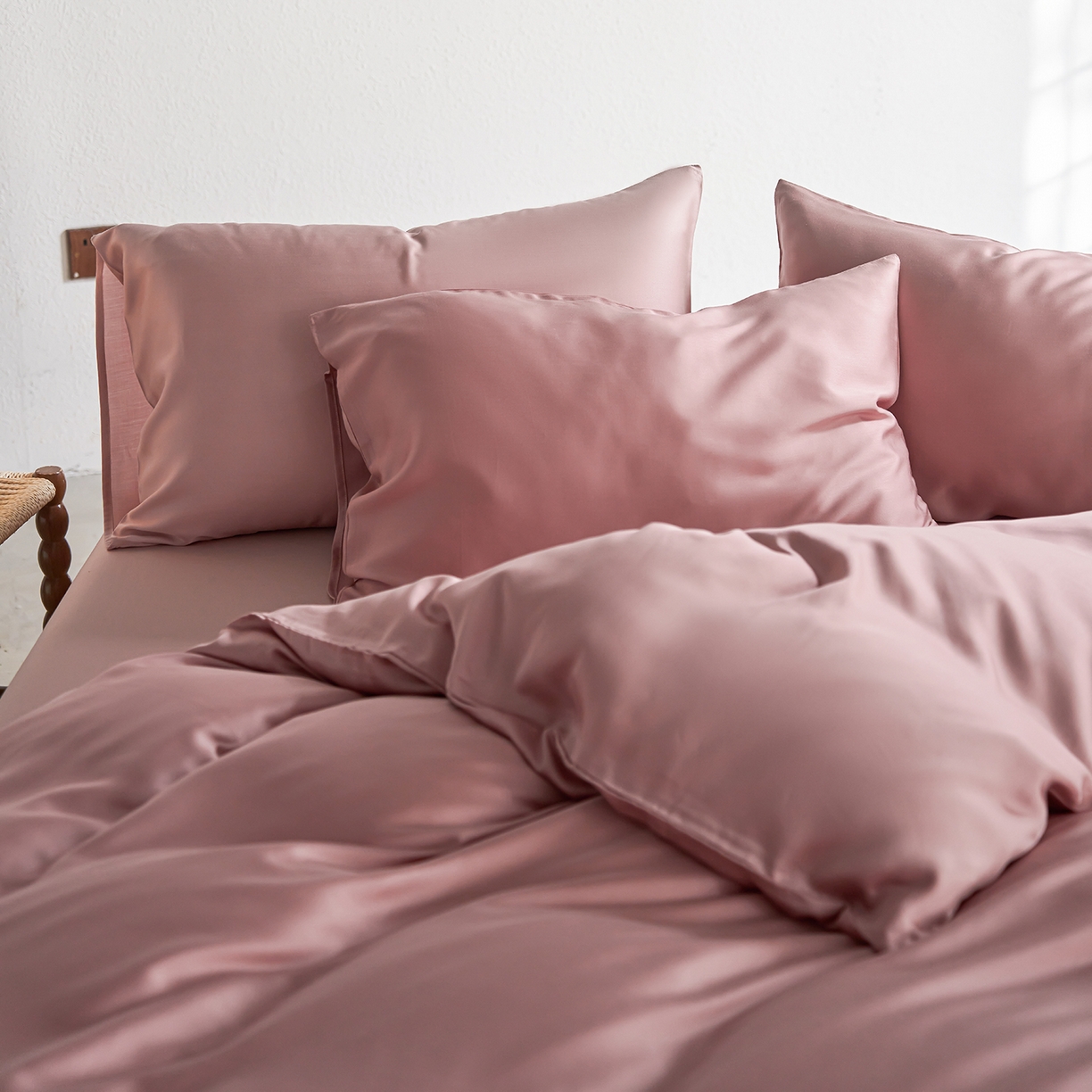 91家纺网 家纺一手货源 找家纺 轩和家居 2026新款60支奥地利兰精天丝四件套 胭脂粉