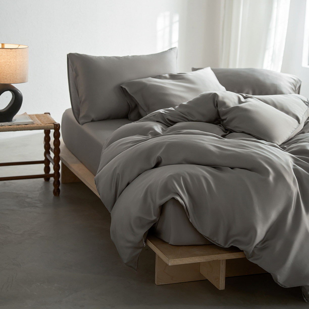 91家纺网 家纺一手货源 找家纺 轩和家居 2026新款60支奥地利兰精天丝四件套 伯爵灰