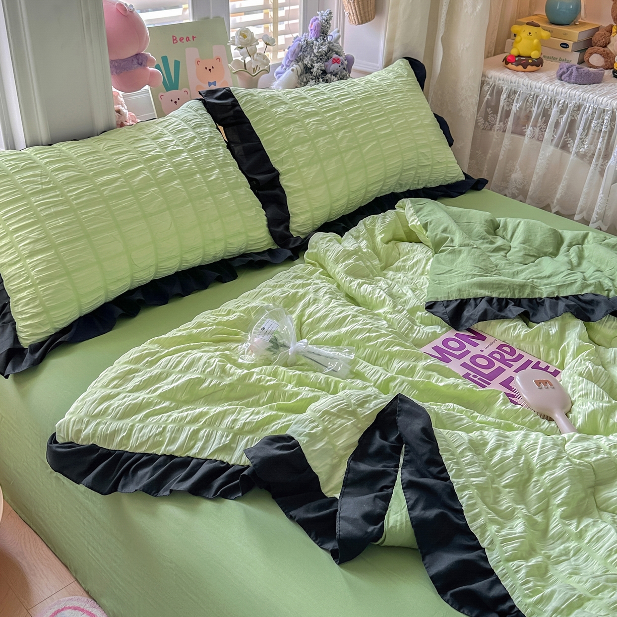 91家纺网 家纺一手货源 找家纺 （总）优卡迪家纺馆 2026新款泡泡纱黑花边大豆夏被被子被芯下载文件包含买家秀