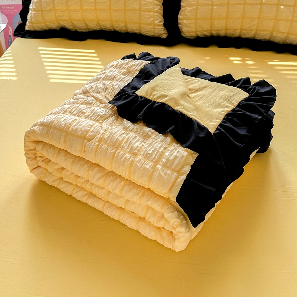 91家纺网 家纺一手货源 找家纺 优卡迪家纺馆 2026新款泡泡纱黑花边大豆夏被被子被芯下载文件包含买家秀 魔芋橙汁