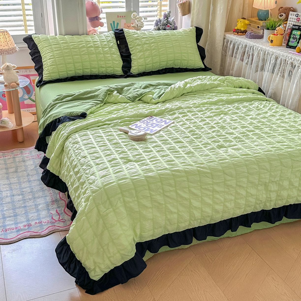 91家纺网 家纺一手货源 找家纺 （总）优卡迪家纺馆 2026新款泡泡纱黑花边大豆夏被被子被芯下载文件包含买家秀