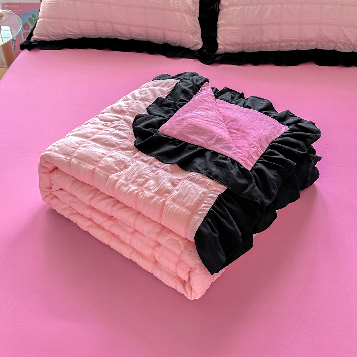 91家纺网 家纺一手货源 找家纺 优卡迪家纺馆 2026新款泡泡纱黑花边大豆夏被被子被芯下载文件包含买家秀 奶油蜜桃