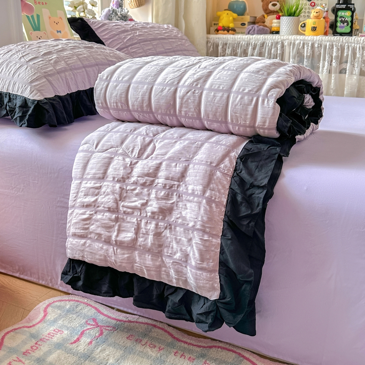 91家纺网 家纺一手货源 找家纺 优卡迪家纺馆 2026新款泡泡纱黑花边大豆夏被被子被芯下载文件包含买家秀 香芋紫薯