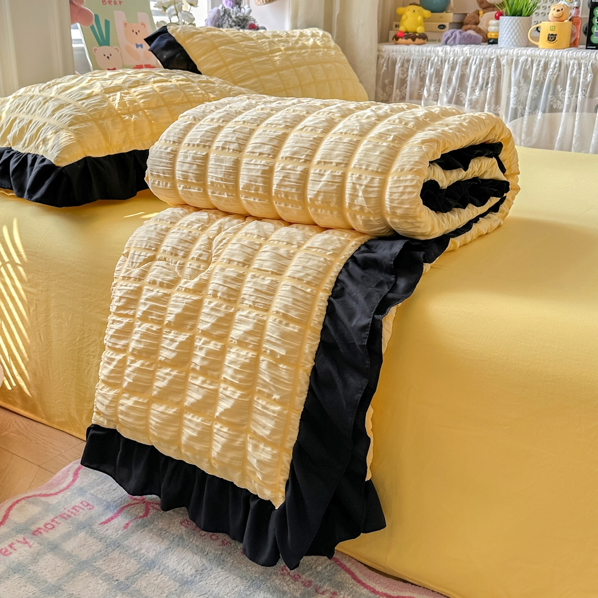 91家纺网 家纺一手货源 找家纺 优卡迪家纺馆 2026新款泡泡纱黑花边大豆夏被被子被芯下载文件包含买家秀 魔芋橙汁