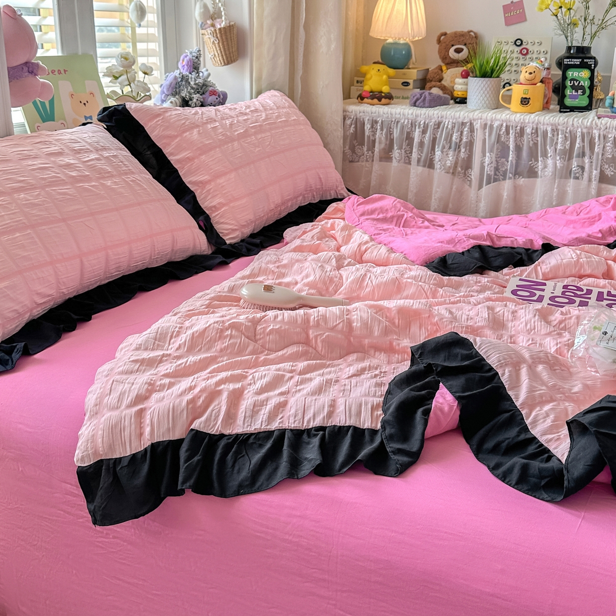 91家纺网 家纺一手货源 找家纺 优卡迪家纺馆 2026新款泡泡纱黑花边大豆夏被被子被芯下载文件包含买家秀 奶油蜜桃