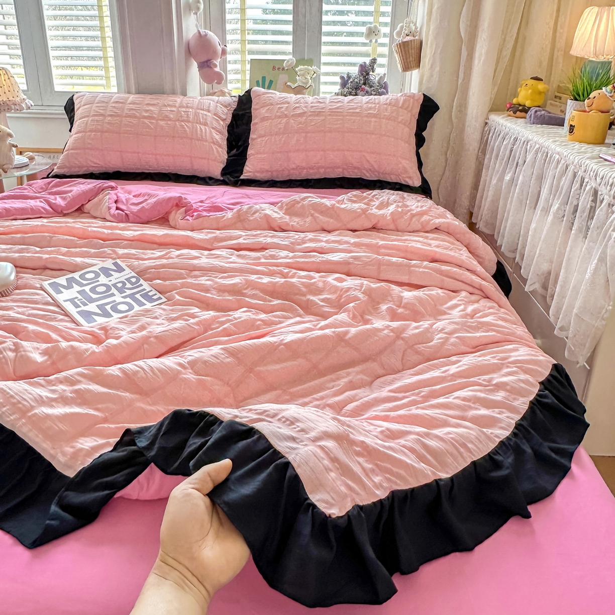 91家纺网 家纺一手货源 找家纺 优卡迪家纺馆 2026新款泡泡纱黑花边大豆夏被被子被芯下载文件包含买家秀 奶油蜜桃