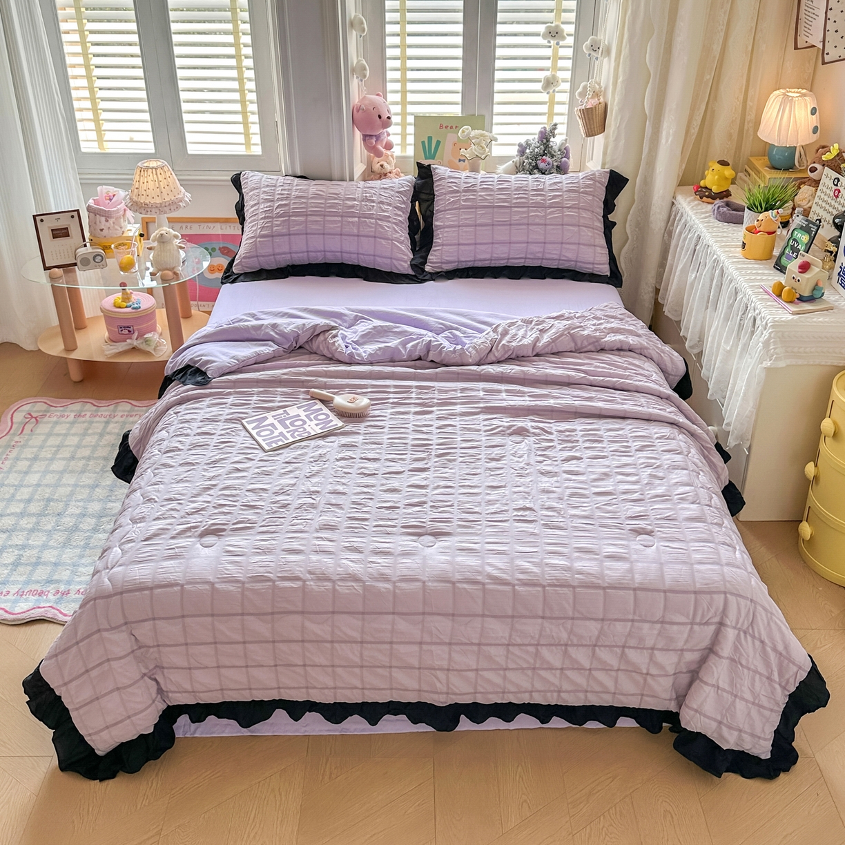 91家纺网 家纺一手货源 找家纺 优卡迪家纺馆 2026新款泡泡纱黑花边大豆夏被被子被芯下载文件包含买家秀 香芋紫薯