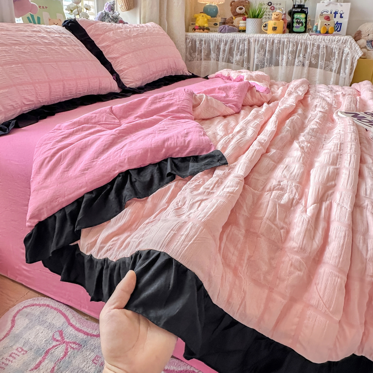 91家纺网 家纺一手货源 找家纺 优卡迪家纺馆 2026新款泡泡纱黑花边大豆夏被被子被芯下载文件包含买家秀 奶油蜜桃