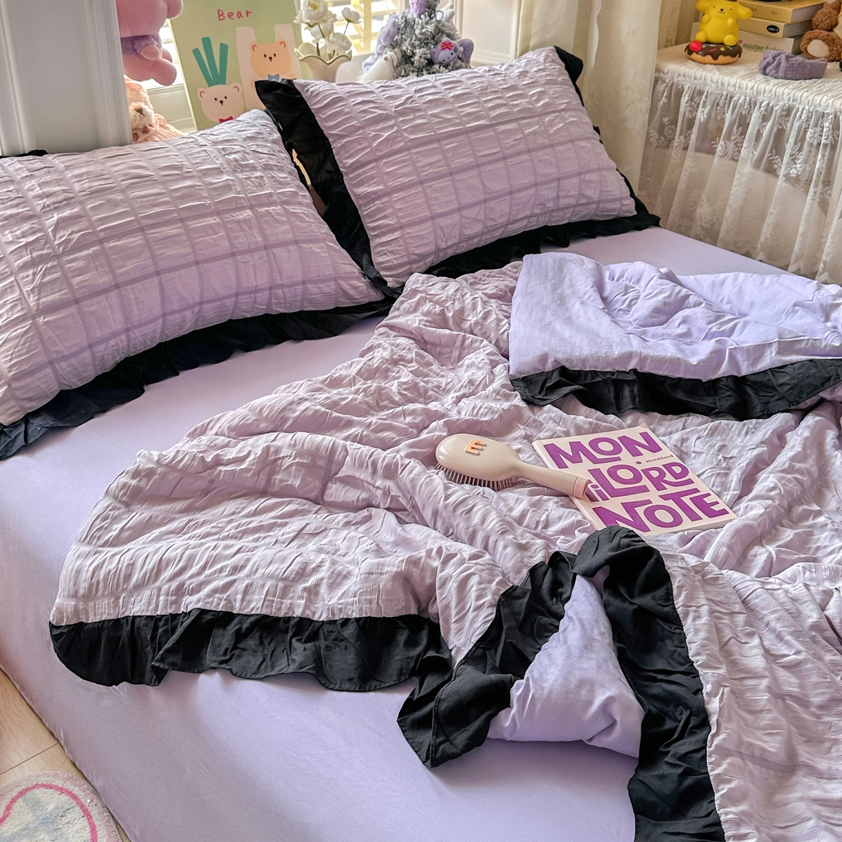 91家纺网 家纺一手货源 找家纺 优卡迪家纺馆 2026新款泡泡纱黑花边大豆夏被被子被芯下载文件包含买家秀 香芋紫薯