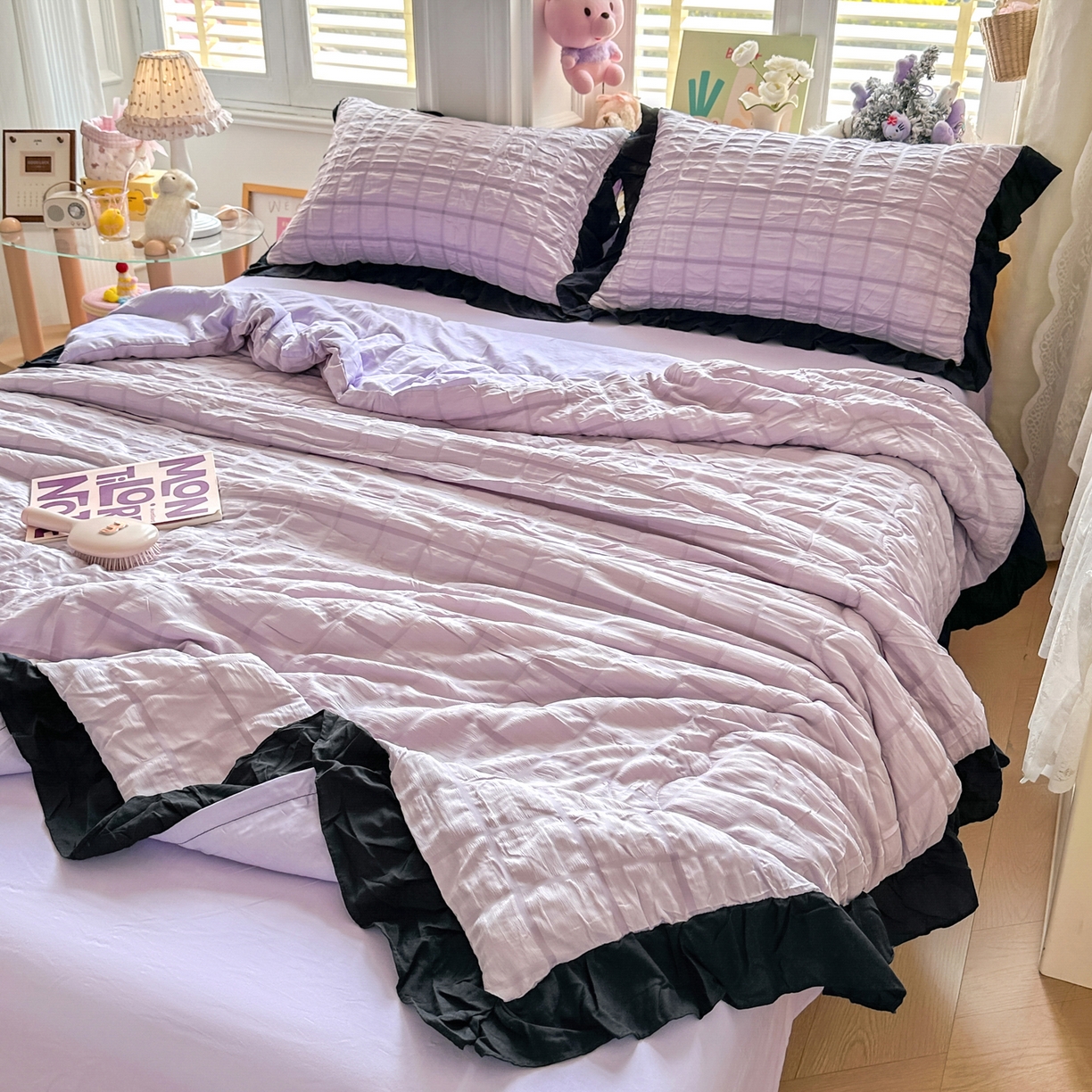 91家纺网 家纺一手货源 找家纺 优卡迪家纺馆 2026新款泡泡纱黑花边大豆夏被被子被芯下载文件包含买家秀 香芋紫薯