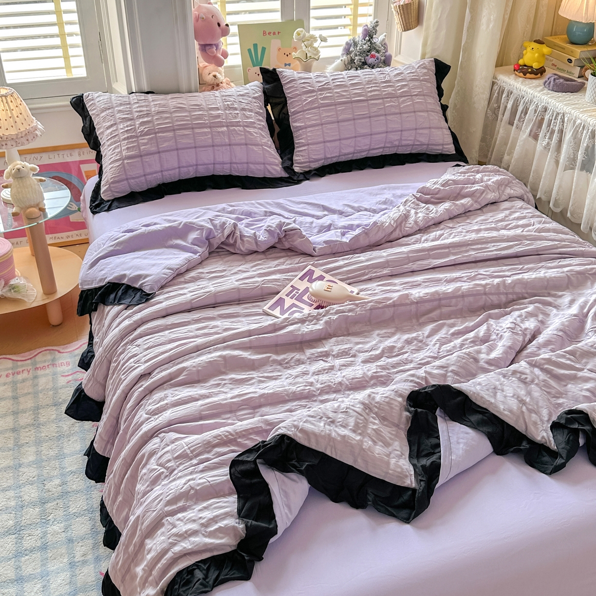 91家纺网 家纺一手货源 找家纺 优卡迪家纺馆 2026新款泡泡纱黑花边大豆夏被被子被芯下载文件包含买家秀 香芋紫薯